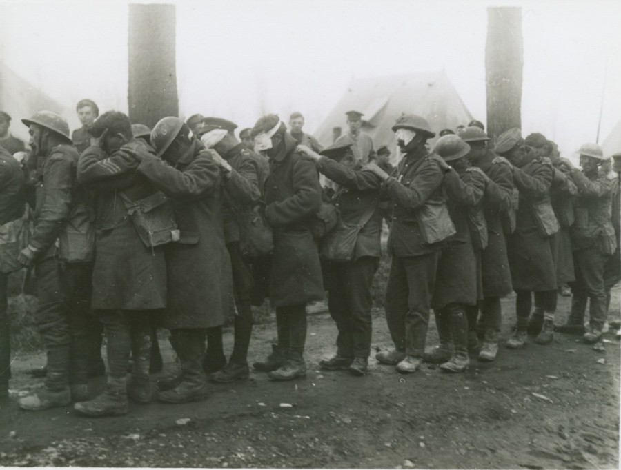 Soldiers blinded by gas poison, National Archives photo, courtesy of the Indiana War Memorial