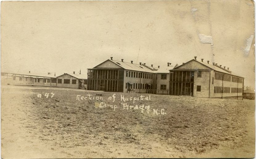 MCReal-photo postcard of a section of the hospital at Camp Bragg, N.C., taken between 1918 and 1922 [circa 1918-1922].