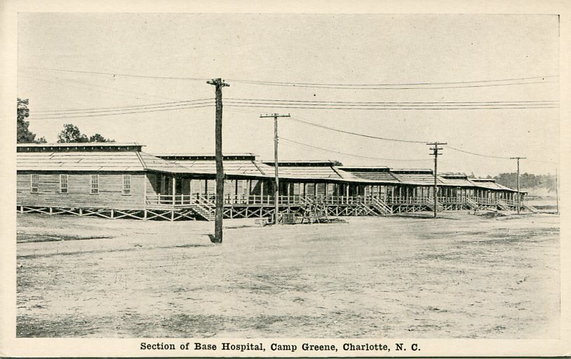 Picture postcard of a view of a section of the Base Hospital at Camp Greene, N.C., during World War I [circa 1910s] [Postcard by: E. C. Kropp Company, Milwaukee, Wisconsin].