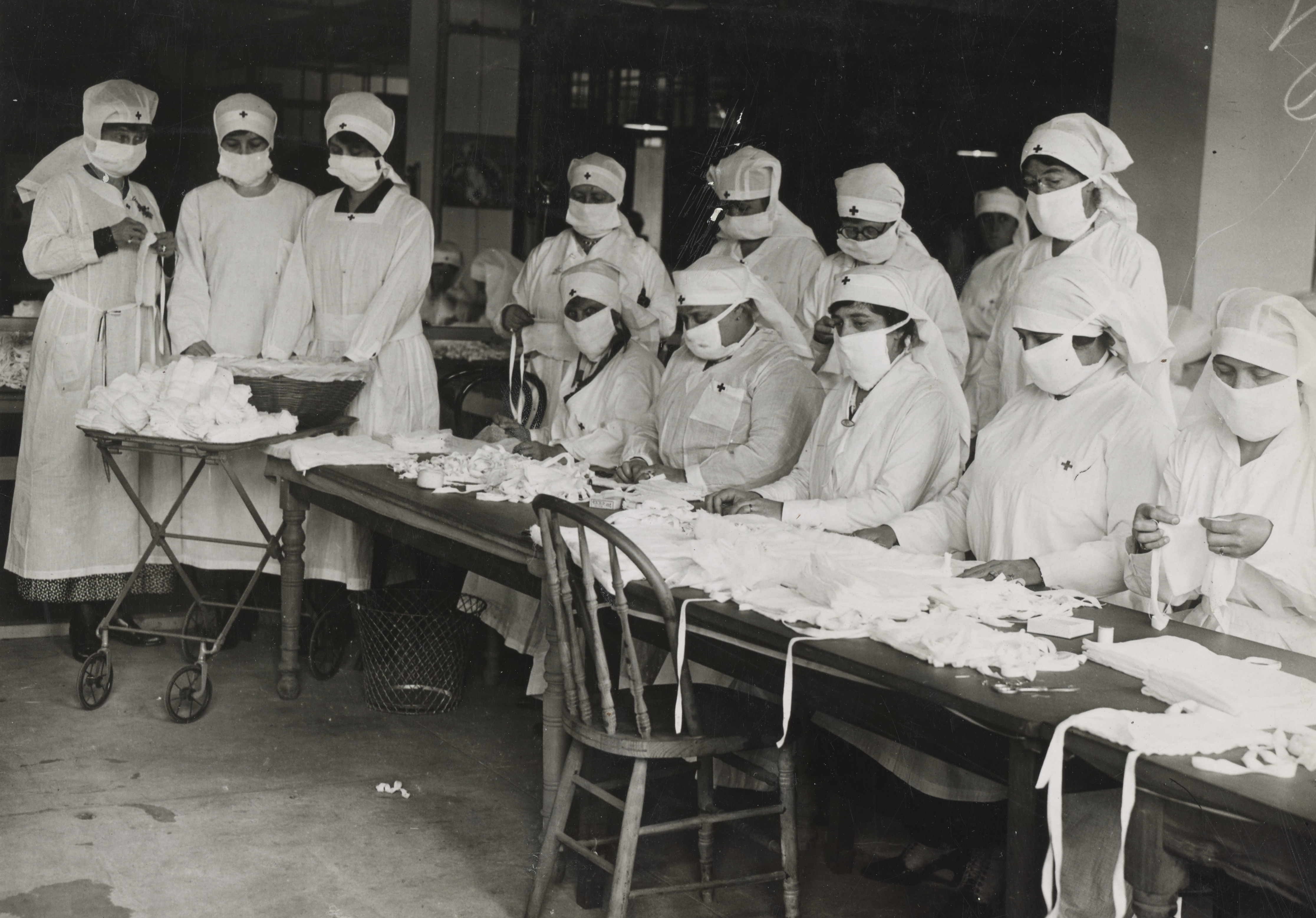 Red Cross Nurses Making Masks